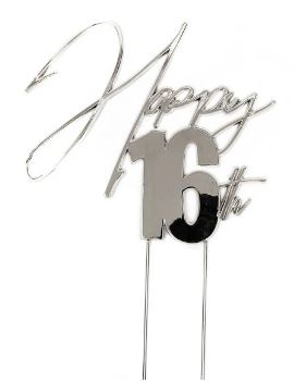 Cake & Candle Topper- Happy 16th Silver