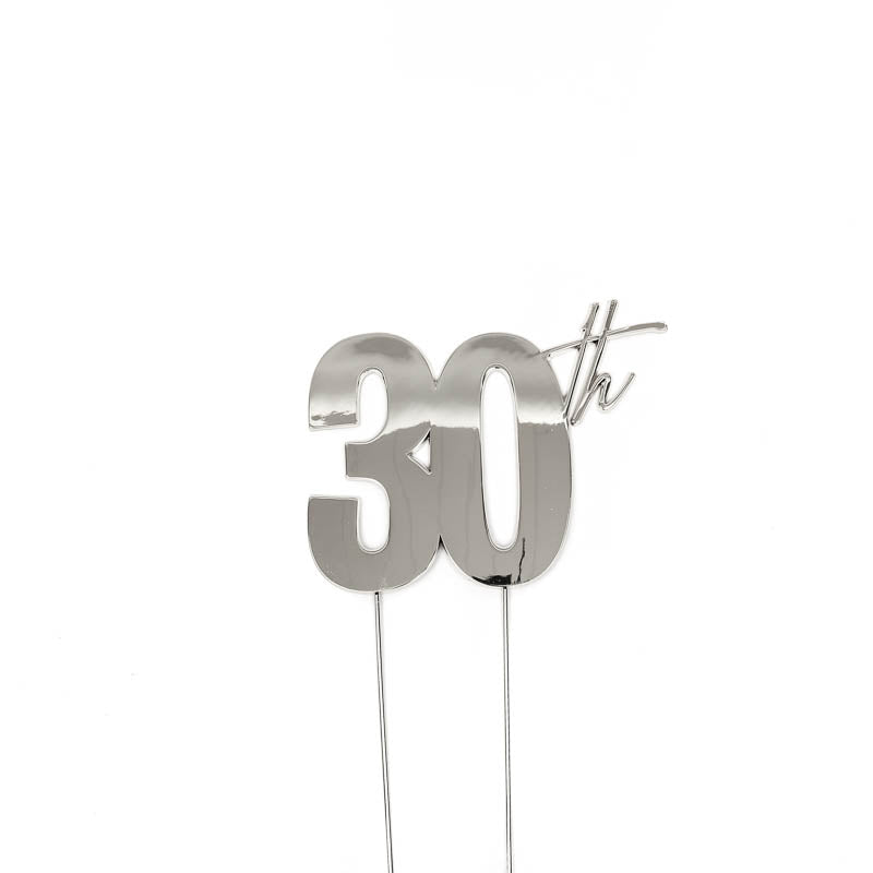 Cake & Candle Silver Metal Cake Topper - 30th