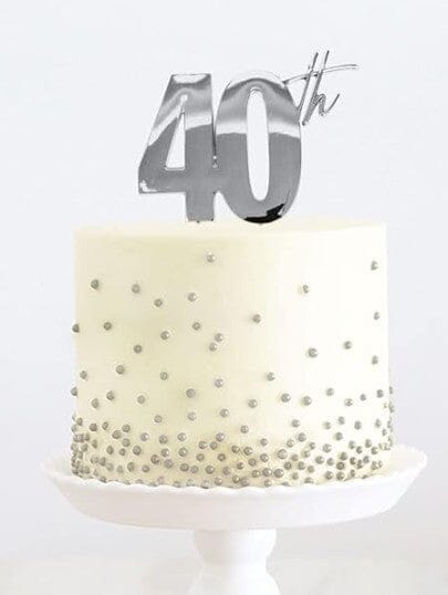 Cake & Candle Metal Cake Topper Silver 40th Cake Toppers The Cooks Kitchen 
