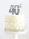 Cake & Candle Metal Cake Topper Silver 40th