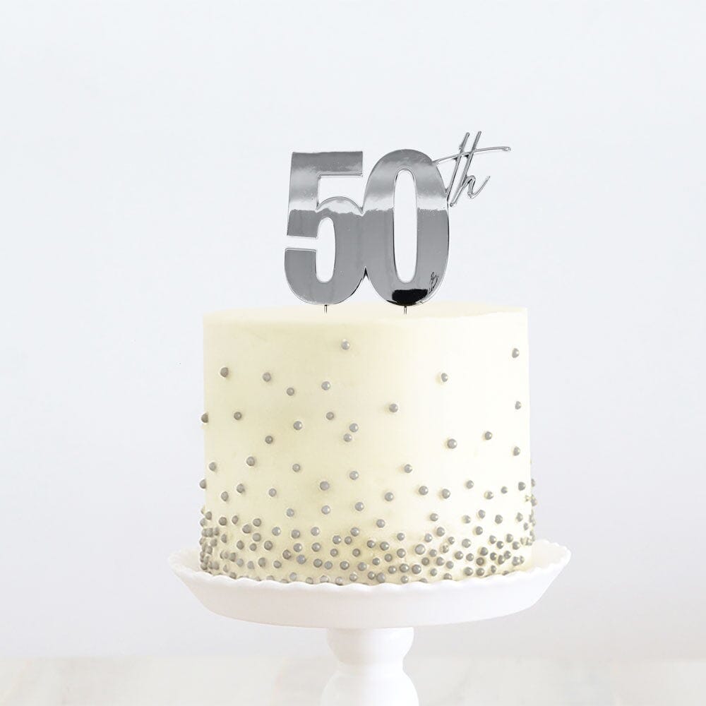 Cake & Candle Topper - 50th Silver Acrylic Cake Toppers The Cooks Kitchen Mandurah 
