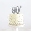 Cake & Candle - Silver Metal Cake Topper - 90th