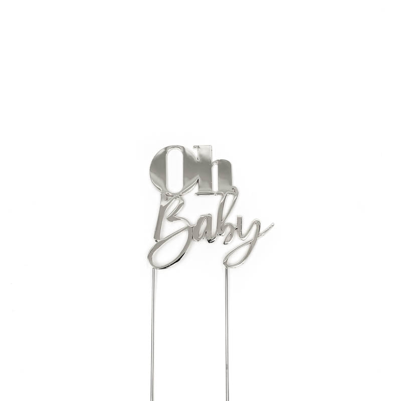 Cake & Candle - Silver Metal Cake Topper - Oh Baby