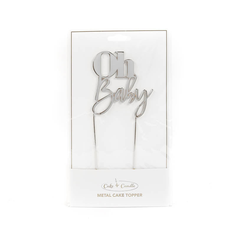 Cake & Candle - Silver Metal Cake Topper - Oh Baby
