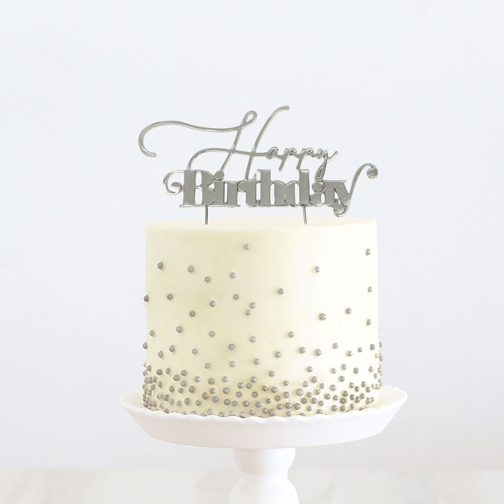 Silver Metal Cake Topper - Happy Birthday 1