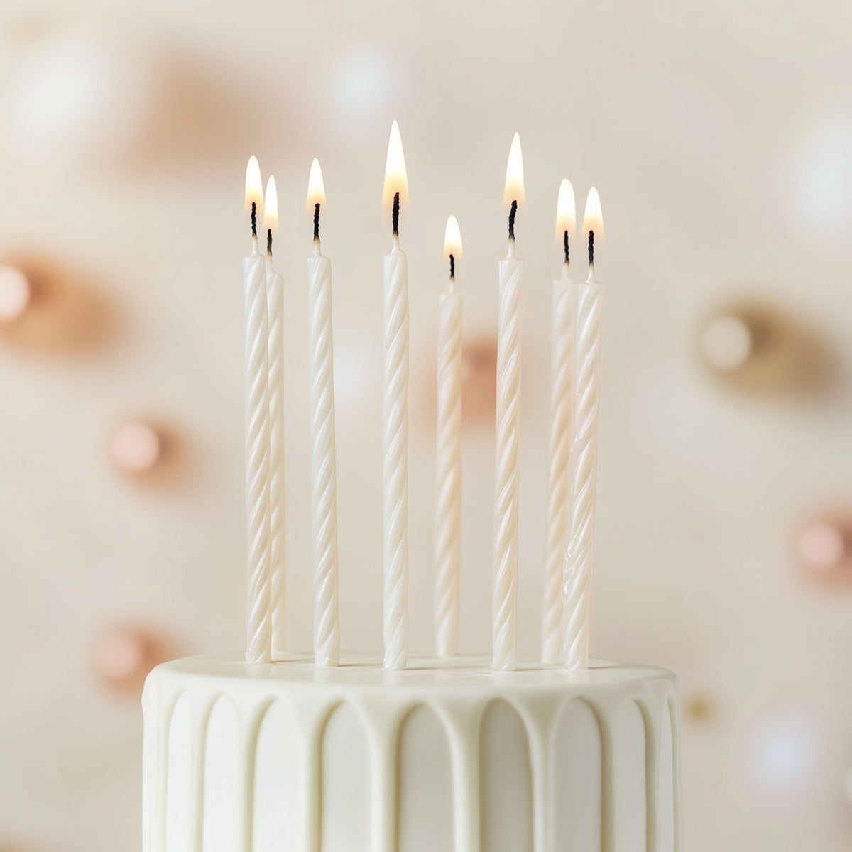 Cake & Candle Spiral Cake Candles Pearlised White (pack Of 12)
