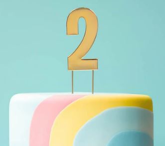 Cake & Candle Bold Cake Topper 7cm - Gold Number 2