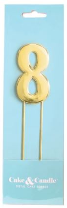 Cake & Candle Bold Cake Topper 7cm - Gold Number 8
