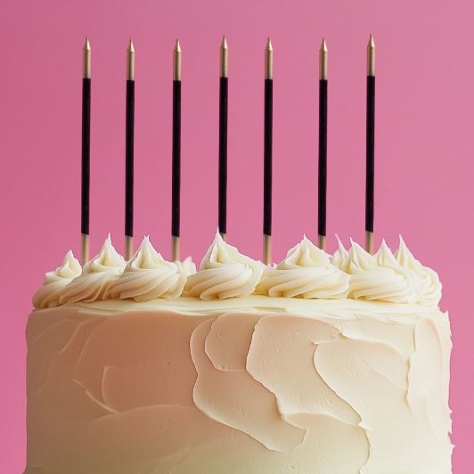 Cake & Candle Gold Double Dipped Cake Candles - Black 15cm 12pk