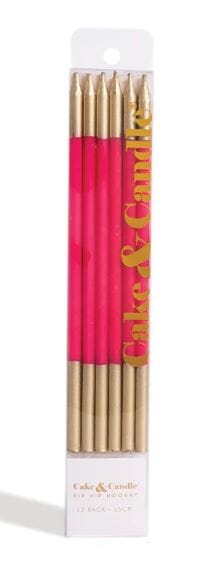 Cake & Candle Gold Double Dipped Cake Candles - Hot Pink Candles The Cooks Kitchen 