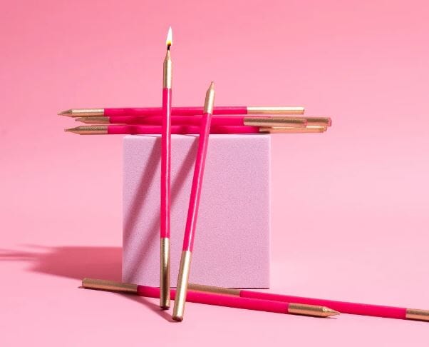 Cake & Candle Gold Double Dipped Cake Candles - Hot Pink Candles The Cooks Kitchen 