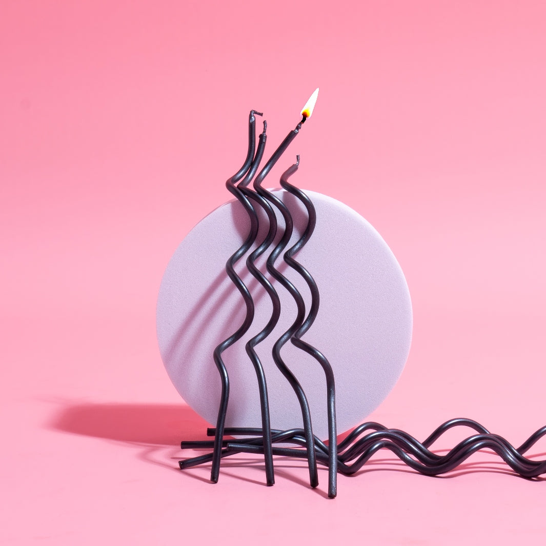Cake & Candle Swirly Cake Candles - Black 13cm Pack Of 16