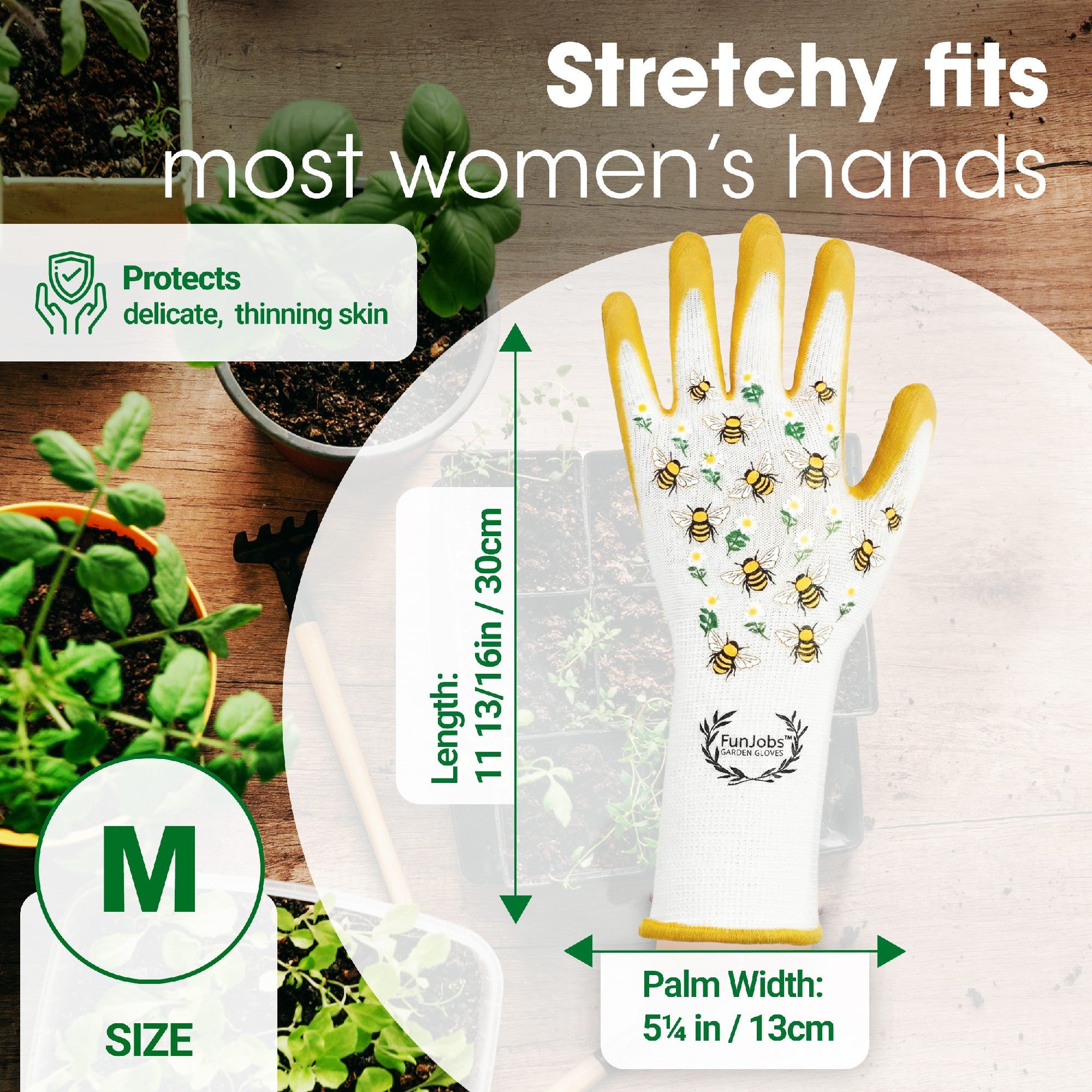 Funjobs Long Bee Garden Gloves - Medium