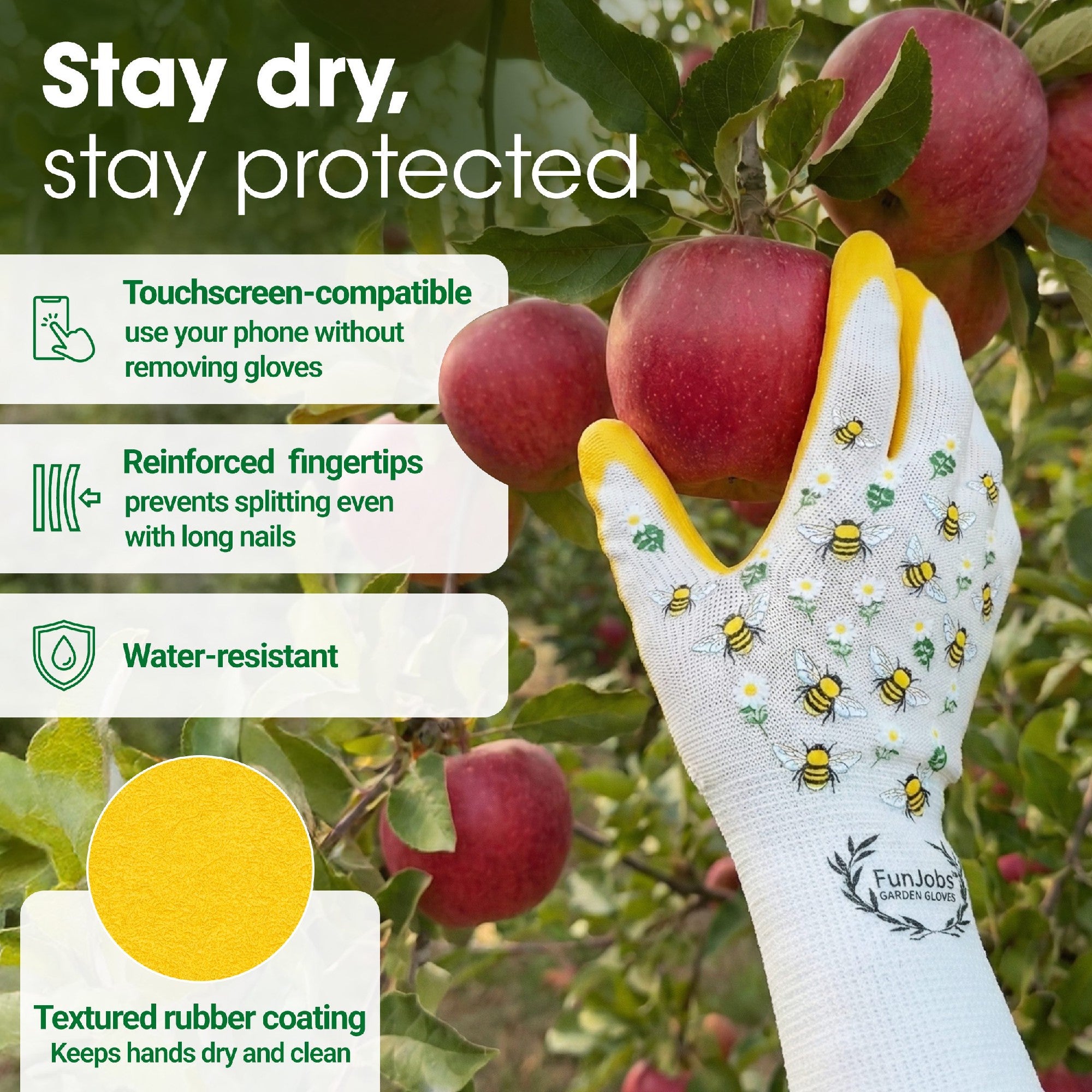 Funjobs Long Bee Garden Gloves - Medium