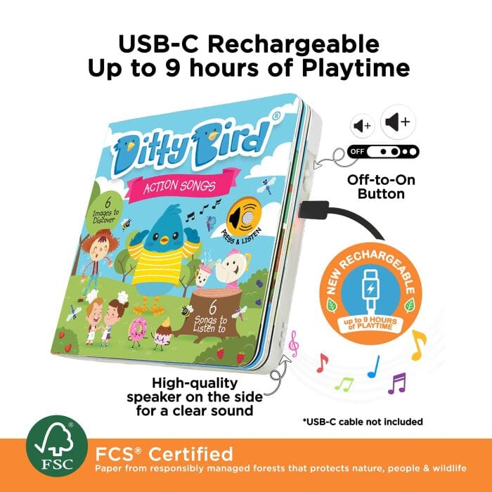 Ditty Bird Action Songs Multi-coloured 16x2x16cm Children's Giftware The Cooks Kitchen 