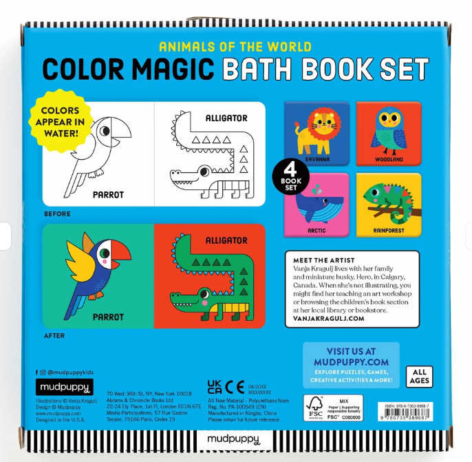 Mudpuppy Animals Of The World Color Magic Bath Book Set 