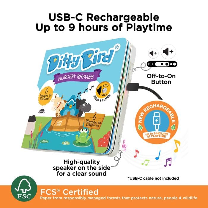 Ditty Bird Nursery Rhymes Multi-coloured 16x2x16cm Children's Giftware The Cooks Kitchen 