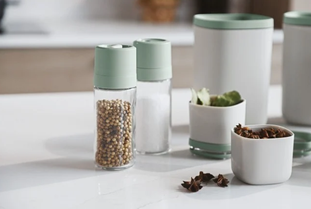 Berghoff Balance Glass 2pc Covered Grinder And Shaker Set, Green