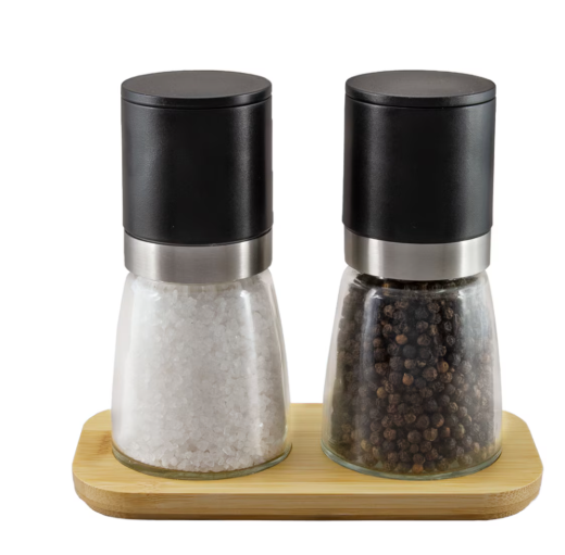 Interga Classic Upside Down Salt & Pepper Mill Set With Tray -black (peppercorn & Sea Salt)