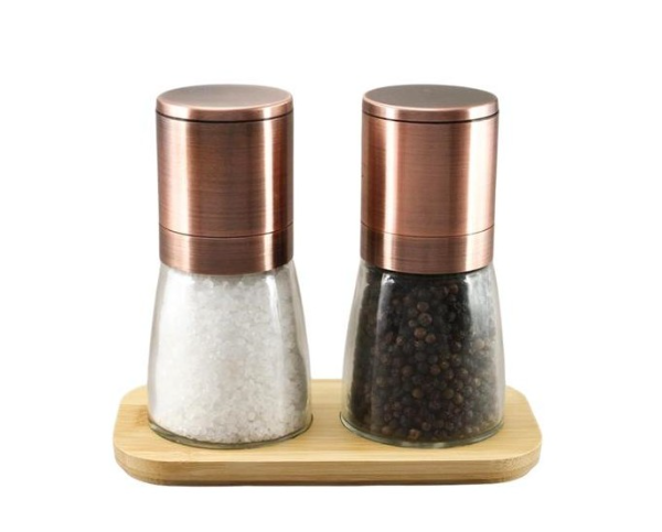Intergra Classic Upside Down Salt & Pepper Mill Set With Tray - Copper (black Pepper & Sea Salt)