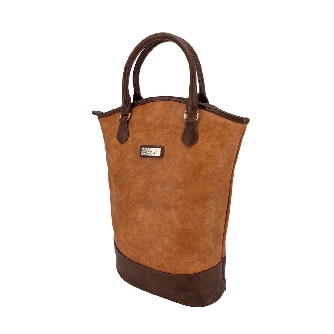 Sachi Two Bottle Wine Tote - Faux Leather - Tan