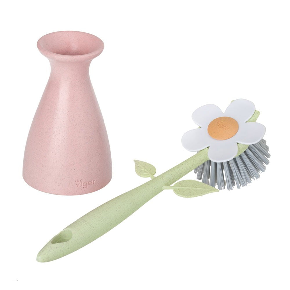 Vigar Florganic Dish Brush With Pink Vase