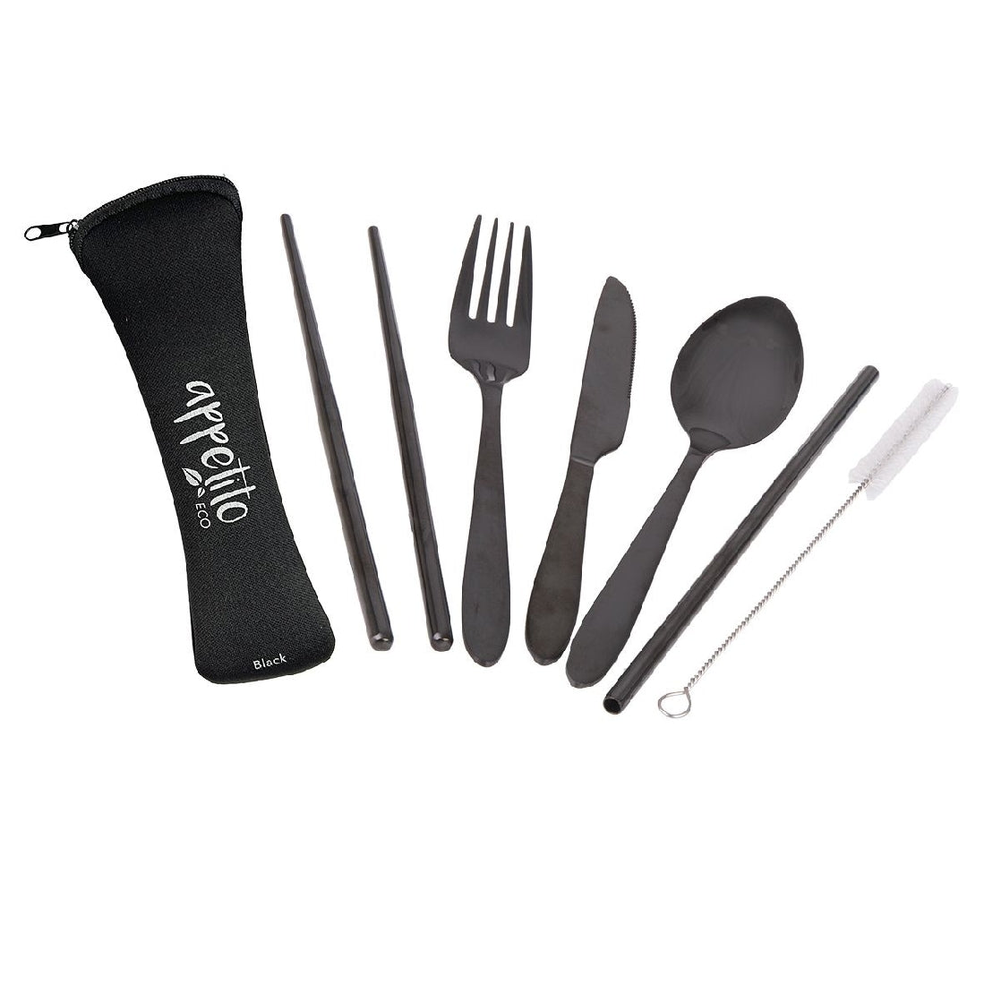 Appetito 6 Piece Stainless Steel Traveller's Cutlery Set - Black