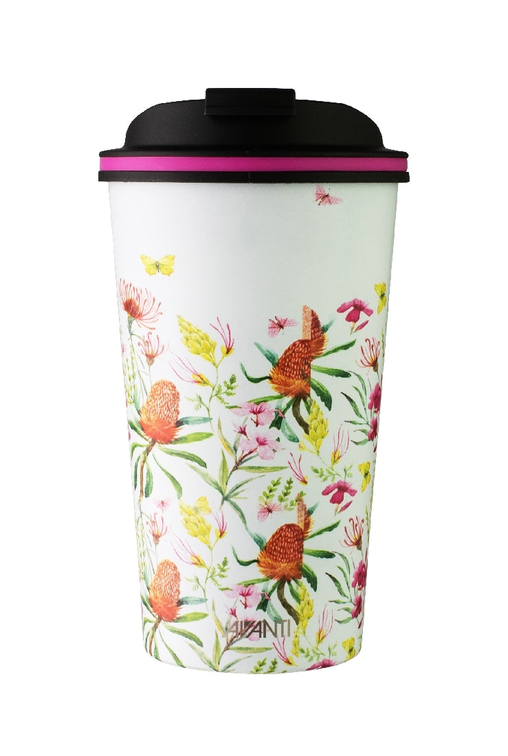 Avanti Go Cup Double Wall Insulated Cup - Australian Natives White - 410ml