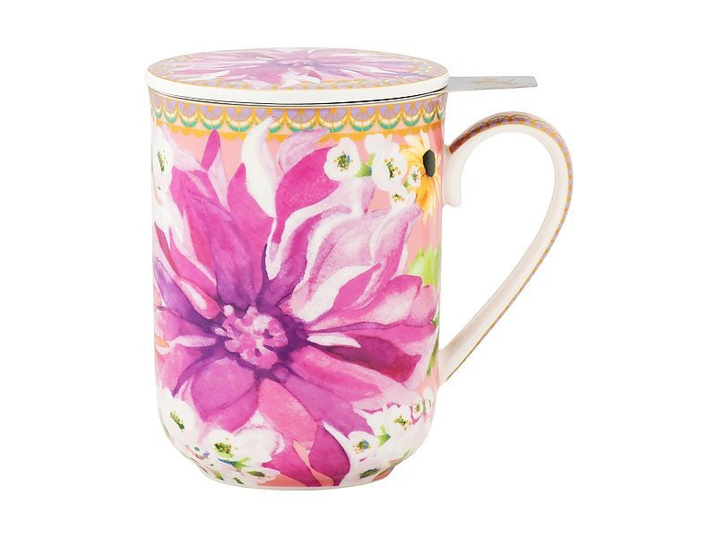 Maxwell & Williams Teas & C's Dahlia Daze Lidded Mug With Infuser 340ml Pink