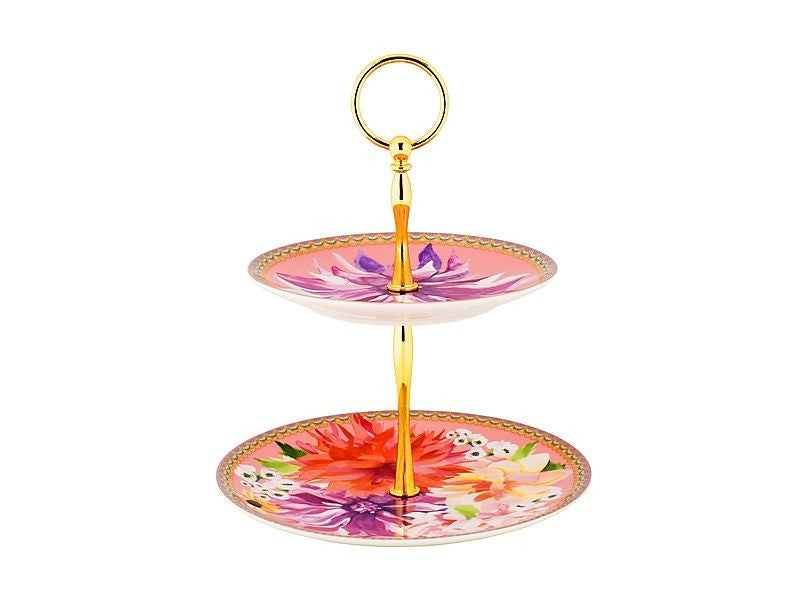 Maxwell & Williams Teas & C's Dahlia Daze 2 Tiered Cake Stand Pink